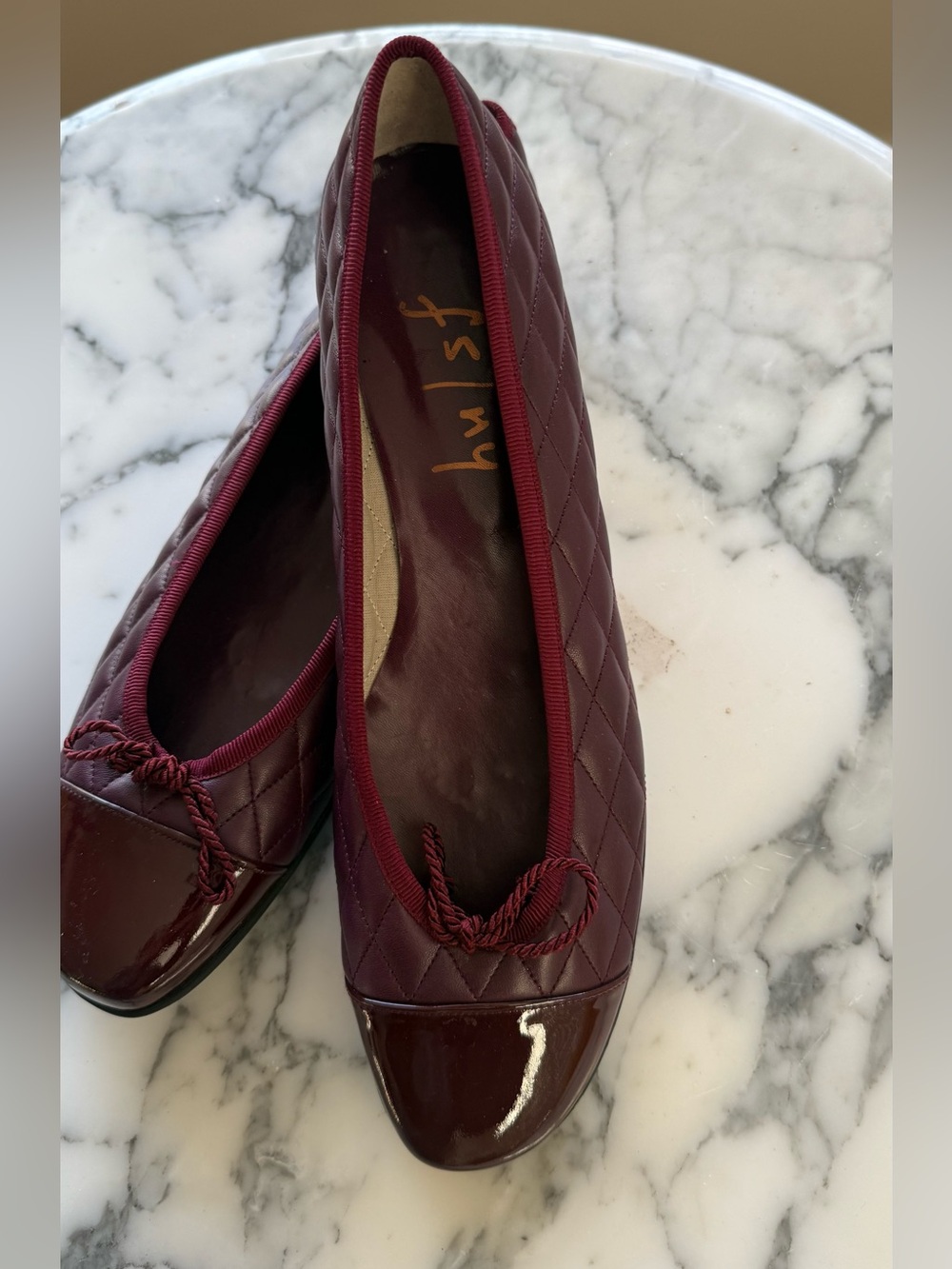 Blowfish Quilted Burgundy Ballet Flats with Glossy Cap - Picture 2 of 7